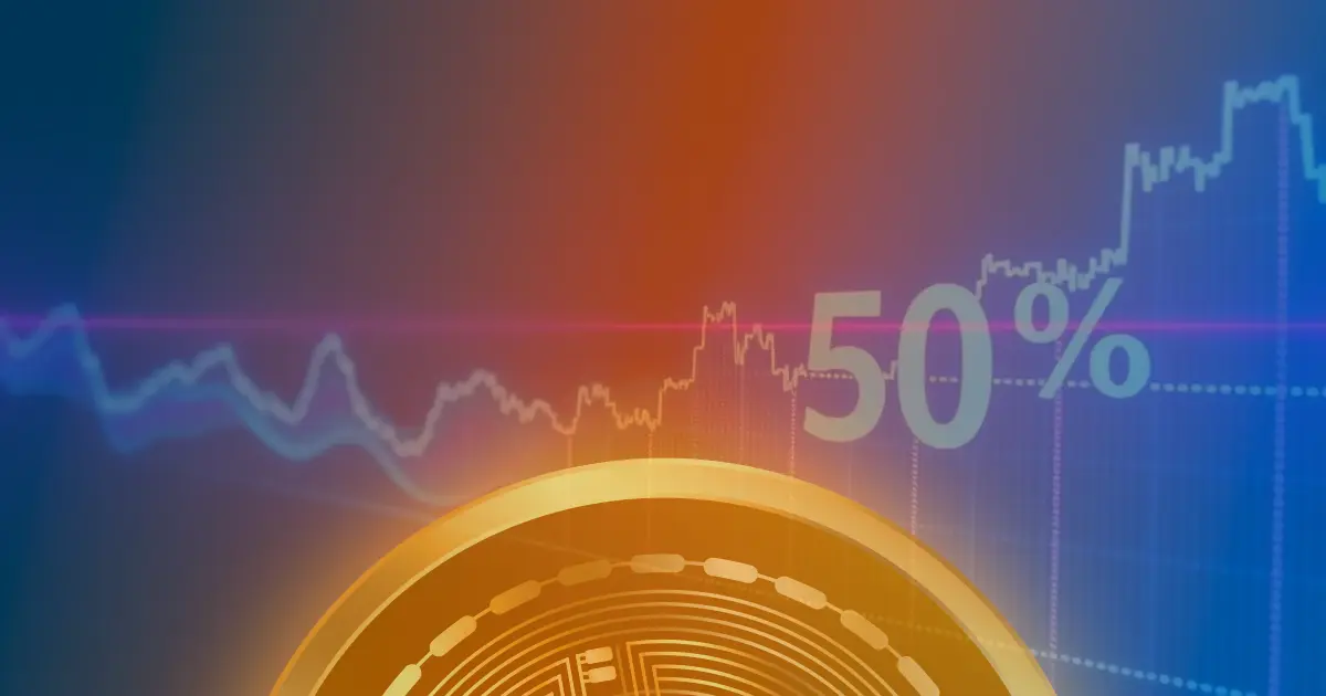 Gráfico em alta do preço do Bitcoin com cores de néon vibrantes sobre fundo escuro.