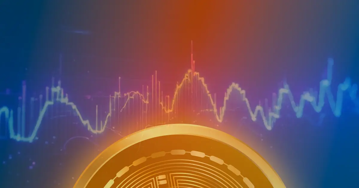 Gráfico ascendente luminoso representando a valorização do Bitcoin em um conceito abstrato de criptomoeda.