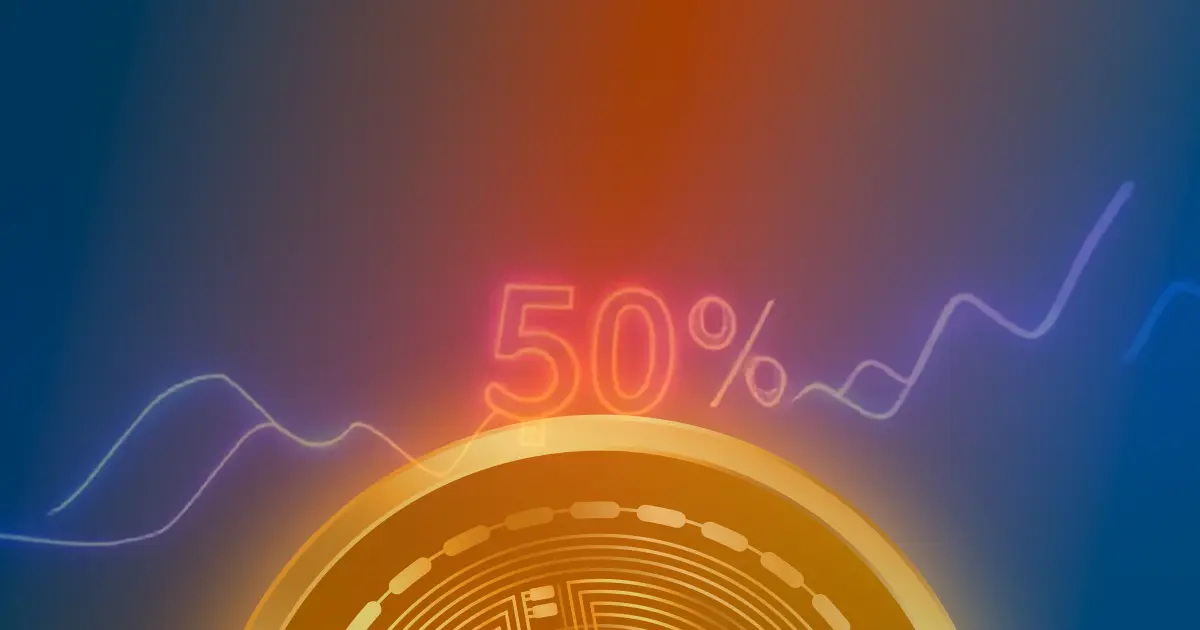 Gráfico ascendente brilhante em azul e roxo representando a valorização do Bitcoin em um conceito abstrato de criptomoeda.