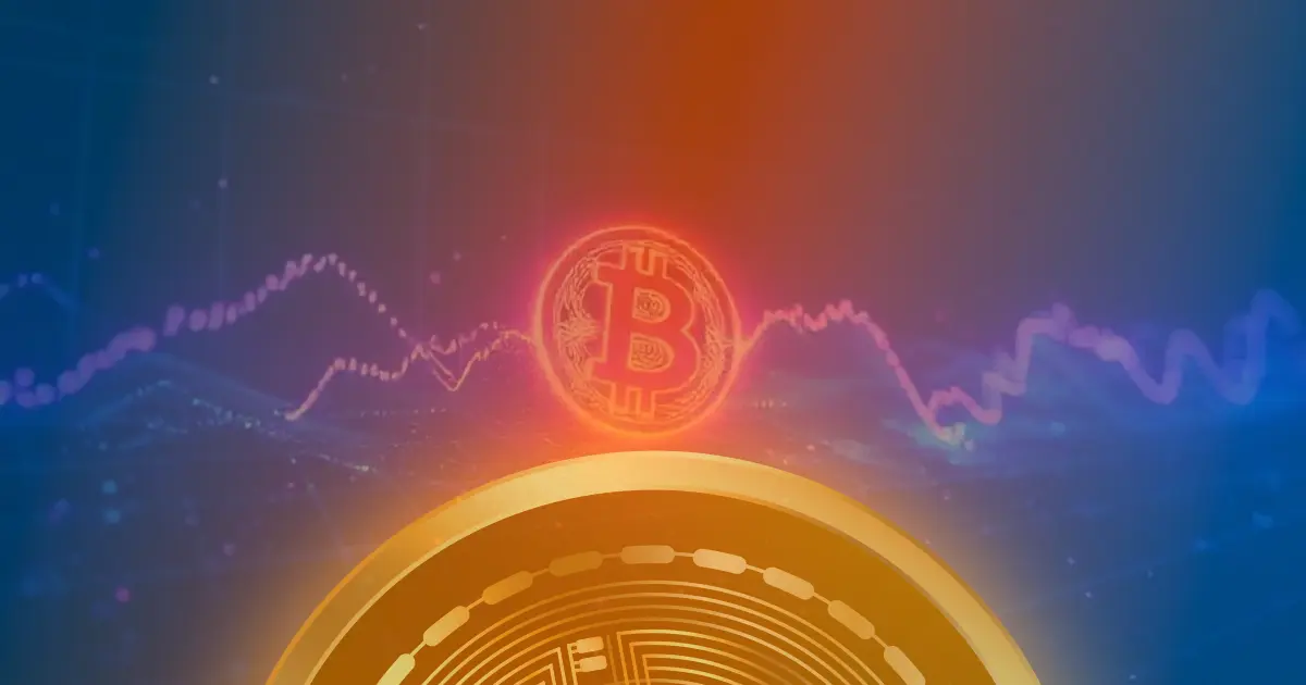 Gráfico de criptomoedas com preço em alta em fundo escuro e tons de azul e roxo neon.