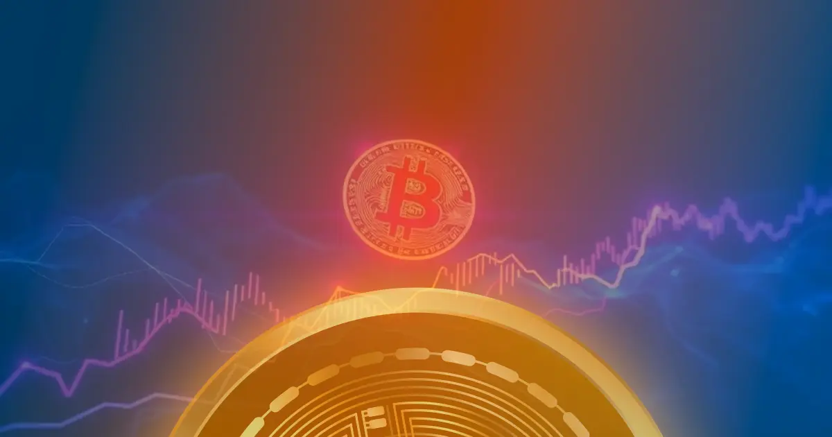 Gráfico abstrato de criptomoedas com linhas neon ascendentes sobre fundo escuro, representando a valorização de um ativo digital.