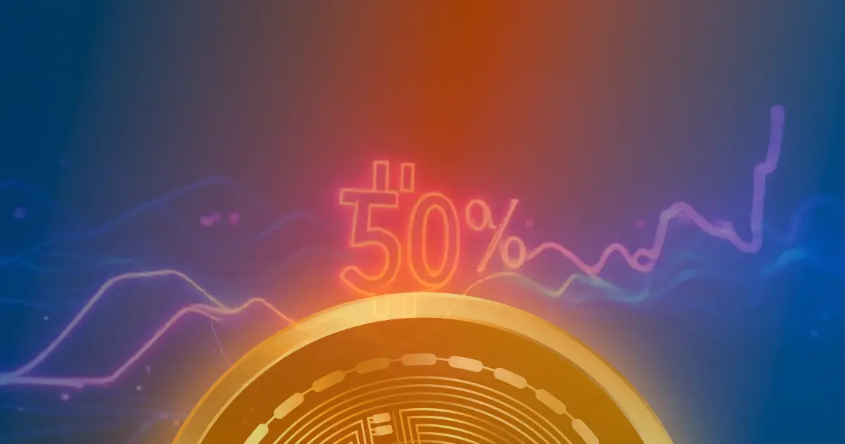 Gráfico ascendente do preço do Bitcoin em meio a linhas de dados de criptomoedas sobre fundo escuro.