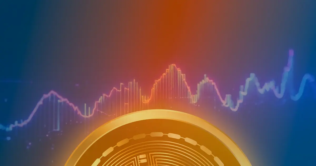 Gráfico ascendente de criptomoeda com linhas de dados neon azul e roxo sobre fundo escuro, representando o conceito de DePIN e provas ZK.