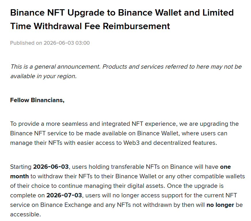 Anúncio da Binance